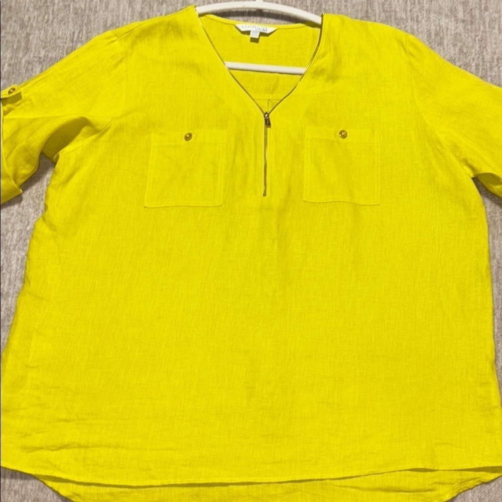 XXL 100% Linen Tunic top Ellen Tracy Company NWOT. Gold zipper 3/4 tab sleeves